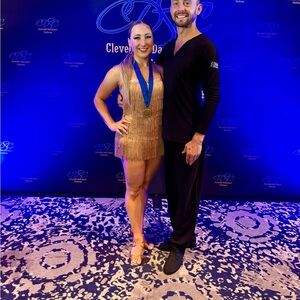 Gold Fringe and Rhinestoned Latin/Rhythm Ballroom Dance Dress